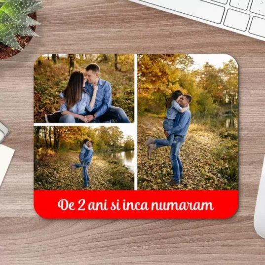 Mouse pad personalizat cu 3 fotografii si text