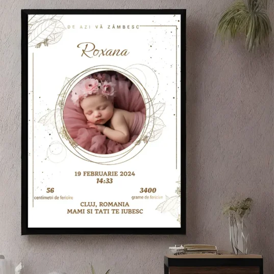 Tablou Personalizat Nou Născut cu detalii aurii